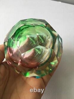 Vintage Faceted Sommerso Paperweight / Vase Cased Pink, Yellow & Blue Small Vase