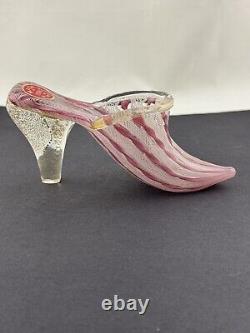 Vintage Fazzoletto Shoe Murano Pink, White & Gold Venetian Blown Art Glass