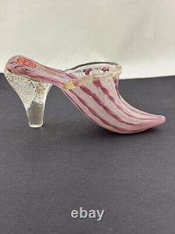 Vintage Fazzoletto Shoe Murano Pink, White & Gold Venetian Blown Art Glass