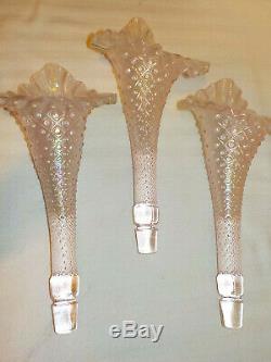 Vintage Fenton 3 Horn Epergne Carnival Glass Velva Rose Pink Diamond Lace #4801