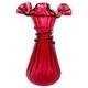 Vintage Fenton 7.25 Cranberry Dark Pink Art Glass Wheat Ruffle Edge Ribbed Vase