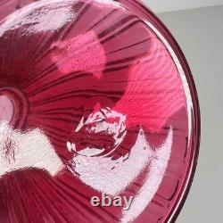 Vintage Fenton 7.25 Cranberry Dark Pink Art Glass Wheat Ruffle Edge Ribbed Vase