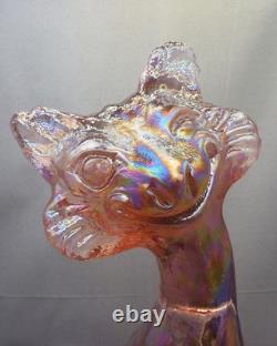 Vintage Fenton Art Glass 11 Pink Carnival Glass Iridescent Winking Alley Cat
