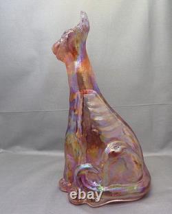 Vintage Fenton Art Glass 11 Pink Carnival Glass Iridescent Winking Alley Cat