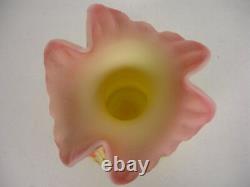 Vintage Fenton Art Glass Burmese Ruffled Vase Roses Hand Painted Marilyn Wagner