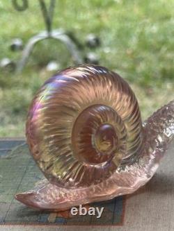 Vintage Fenton Art Glass Iridescent Peach Pink Carnival Snail Figurine Sculpture