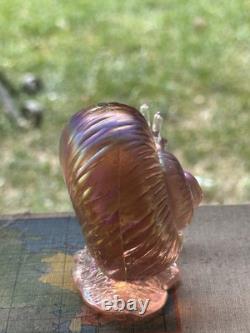 Vintage Fenton Art Glass Iridescent Peach Pink Carnival Snail Figurine Sculpture