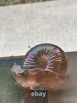 Vintage Fenton Art Glass Iridescent Peach Pink Carnival Snail Figurine Sculpture