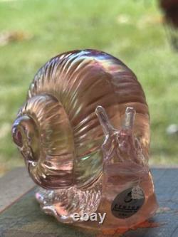 Vintage Fenton Art Glass Iridescent Peach Pink Carnival Snail Figurine Sculpture