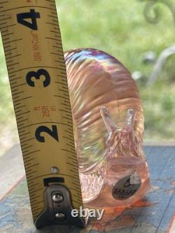 Vintage Fenton Art Glass Iridescent Peach Pink Carnival Snail Figurine Sculpture
