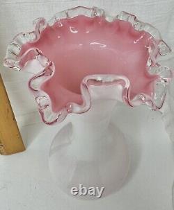 Vintage Fenton Art Glass Pink Silvercrest Ruffled Top Vase