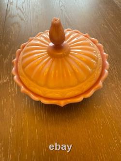 Vintage Fenton Art Glass Rosalene Pink Milk Glass Covered Candy Dish