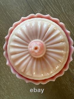 Vintage Fenton Art Glass Rosalene Pink Milk Glass Covered Candy Dish