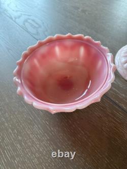 Vintage Fenton Art Glass Rosalene Pink Milk Glass Covered Candy Dish