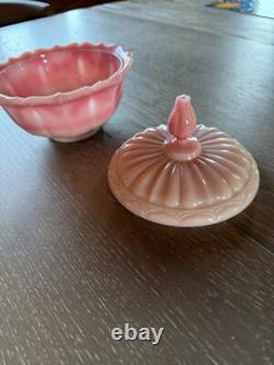 Vintage Fenton Art Glass Rosalene Pink Milk Glass Covered Candy Dish