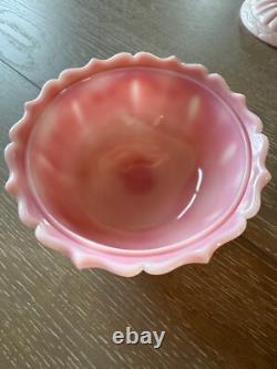Vintage Fenton Art Glass Rosalene Pink Milk Glass Covered Candy Dish