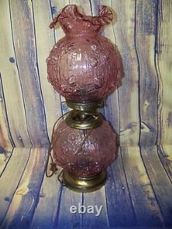Vintage Fenton Cabbage Rose Gone With The Wind Lavender Pink Lamp Tested Works