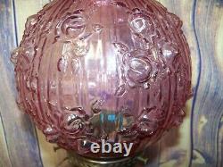 Vintage Fenton Cabbage Rose Gone With The Wind Lavender Pink Lamp Tested Works