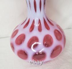 Vintage Fenton Cranberry Pink Glass Ruffled Vase Coin Dot Opalescent 8.5