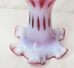 Vintage Fenton Cranberry Pink Glass Ruffled Vase Coin Dot Opalescent 8.5