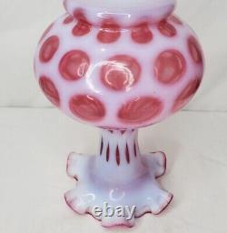 Vintage Fenton Cranberry Pink Glass Ruffled Vase Coin Dot Opalescent 8.5