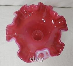 Vintage Fenton Cranberry Pink Glass Ruffled Vase Coin Dot Opalescent 8.5