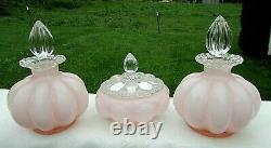 Vintage Fenton Glass 1940s Pink Vanity Set 2 Perfumes 1 Powder Box 6/pcs MINT