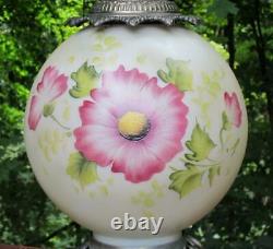 Vintage Fenton Glass GWTW Hurricane Parlor Table Oil Lamp Pink Floral 28 t