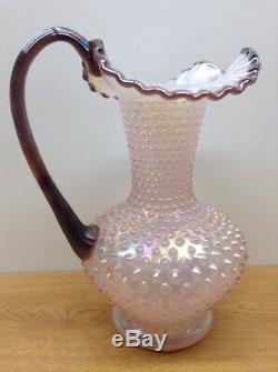 Vintage Fenton Glass- Pink Iridescent Hobnail Carnival Crest Pitcher Large