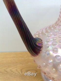 Vintage Fenton Glass- Pink Iridescent Hobnail Carnival Crest Pitcher Large