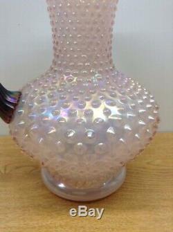 Vintage Fenton Glass- Pink Iridescent Hobnail Carnival Crest Pitcher Large