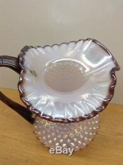 Vintage Fenton Glass- Pink Iridescent Hobnail Carnival Crest Pitcher Large