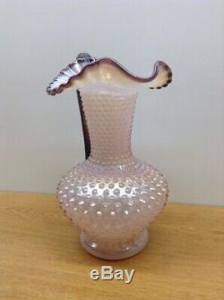 Vintage Fenton Glass- Pink Iridescent Hobnail Carnival Crest Pitcher Large