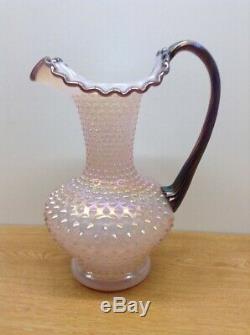 Vintage Fenton Glass- Pink Iridescent Hobnail Carnival Crest Pitcher Large