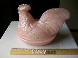 Vintage Fenton Hen Rooster On Nest Large 8 1/2 Shell Pink Iridescent Carnival