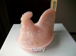 Vintage Fenton Hen Rooster On Nest Large 8 1/2 Shell Pink Iridescent Carnival