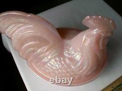 Vintage Fenton Hen Rooster On Nest Large 8 1/2 Shell Pink Iridescent Carnival