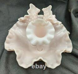 Vintage Fenton Hobnail Rose Pastel Milk Glass 3 Horn Epergne