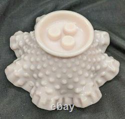 Vintage Fenton Hobnail Rose Pastel Milk Glass 3 Horn Epergne