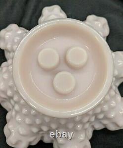 Vintage Fenton Hobnail Rose Pastel Milk Glass 3 Horn Epergne