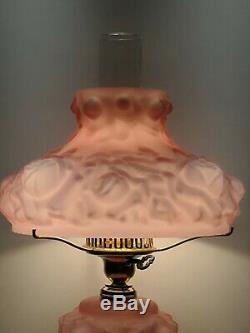 Vintage Fenton LG Wright Pink Cased Puffy Cabbage Rose Parlor Lamp & Night Light