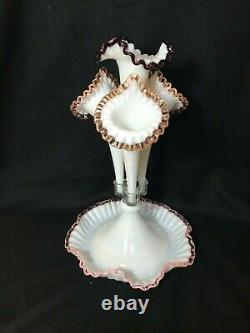 Vintage Fenton Large Crest 4 Horn Epergne In Pink, Peach And Purple Stands 16