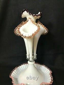 Vintage Fenton Large Crest 4 Horn Epergne In Pink, Peach And Purple Stands 16