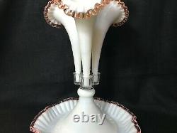 Vintage Fenton Large Crest 4 Horn Epergne In Pink, Peach And Purple Stands 16