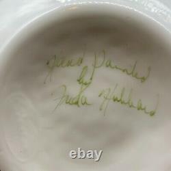 Vintage Fenton Milk Art Glass Silver Crest Hand Painted Rose Vase Signed Ruffled