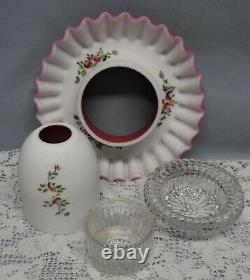 Vintage Fenton Moss Rose Four Piece Fairy Lamp Pink Flowers Floral