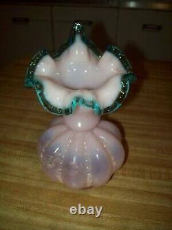 Vintage Fenton Pink Blue Crest Beaded Melon Jack-In-The-Pulpit Tulip Vase 7+ in