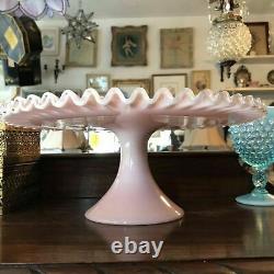 Vintage Fenton Pink Crest Pedestal Cake Plate Stand 13