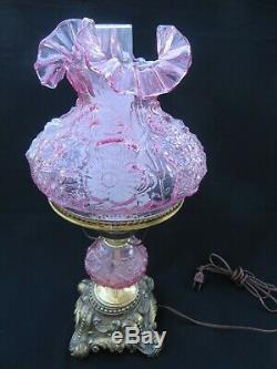 Vintage Fenton Pink Glass Poppy Student Hurricane Table Lamp