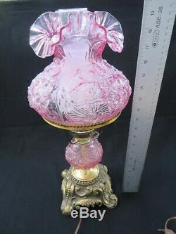Vintage Fenton Pink Glass Poppy Student Hurricane Table Lamp